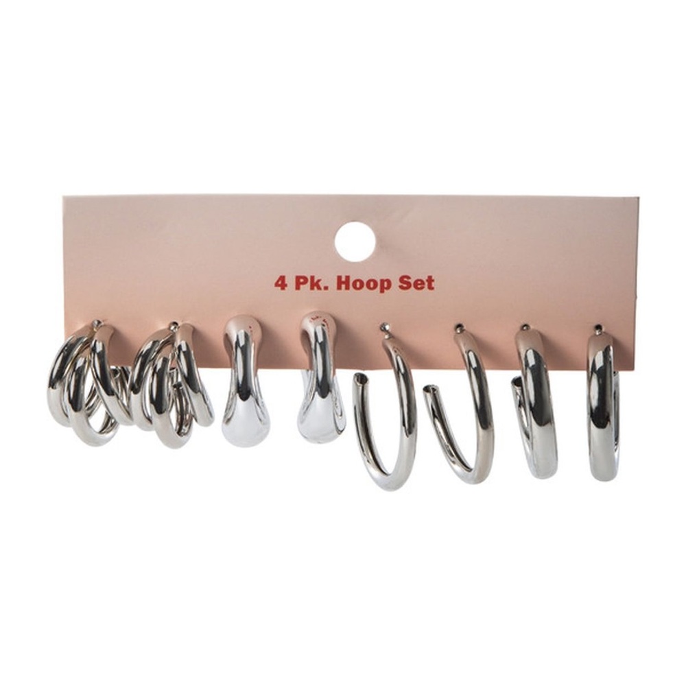💖5 for $25💖 NEW Silver Chunky Hoop Earrings 4-Piece Set | Trendy Jewelry